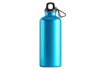 Reusable water bottle with screw cap on transparent background