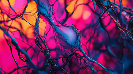 Vibrant neuron cells in a colorful neural network