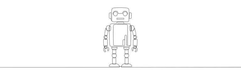 Continuous one thin smooth line simple minimalistic drawing of a simple robot on a white background