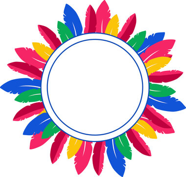 Moldura Circular de Pena Colorida, Design Carnaval Brasileiro