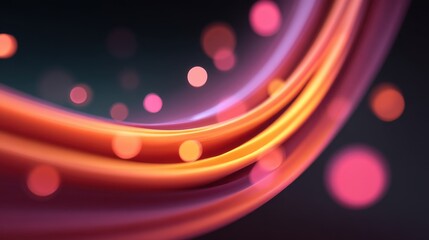 Abstract wavy lines with glowing bokeh circles in vibrant hues of orange, pink, and violet on a dark background for creative design projects