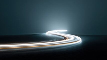 Obraz premium Serene Night Road with Beautiful Light Trails Curving through a Soft Fog Creating a Mysterious and Dreamlike Atmosphere