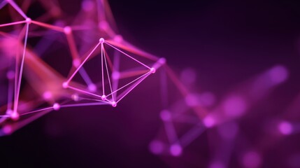 Fototapeta premium Abstract geometric network design with glowing lines and nodes in purple and pink tones, representing digital connections and technological concepts.