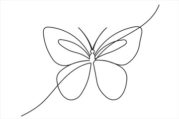 Single line butterfly on diagonal, abstract art, minimalist design