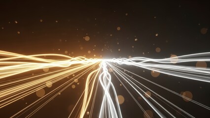 Abstract light trails on dark background representing data flow and technology.