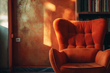 red leather armchair and sofa in living room