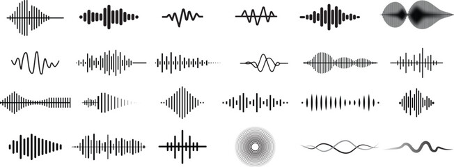 Collection of abstract elements audio sound waves on the white background Vector illustration. © Madusanka