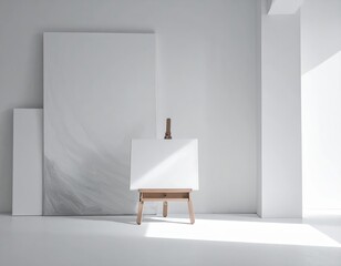 Soft Daylight Crossing Blank Canvas In Cloud Dancer Tone Creating Subtle Shadow Movement And Quiet Sense Of Creative Focus