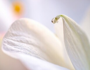 Soft Cloud Dancer Flower Petals Holding A Single Dew Drop With Subtle Motion And Light Conveying Tenderness And Quiet Beauty