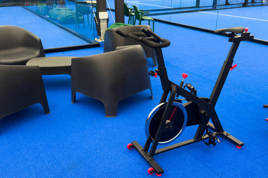 Indoor exercise bikes are used for cardio.