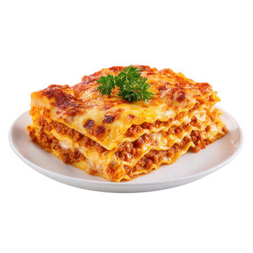 Delicious layered lasagna dish isolated on transparent background