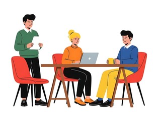 Obraz premium Three people collaborating in a casual meeting