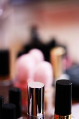 Nail polish bottles close-up macro background
