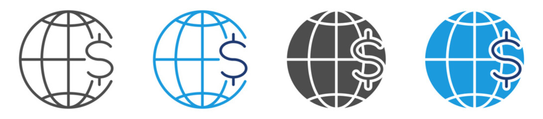 global economy icon set with multiple style