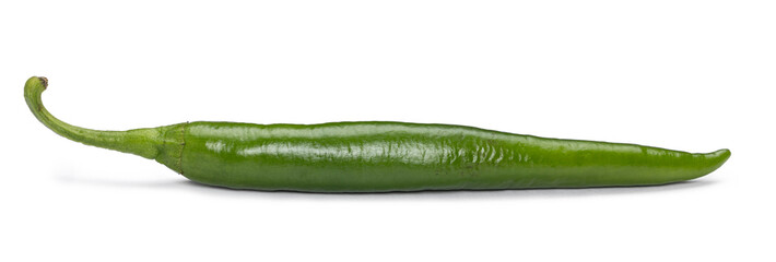 Green hot chili pepper, a common ingredient for spicy cooking, isolated on white