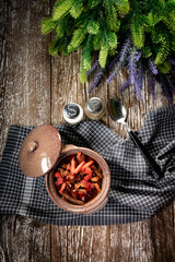 Traditional Ukrainian borscht with cream.