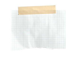 Torn graph paper held by light brown tape on black background