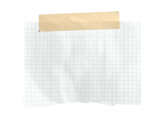 Torn graph paper held by light brown tape on black background