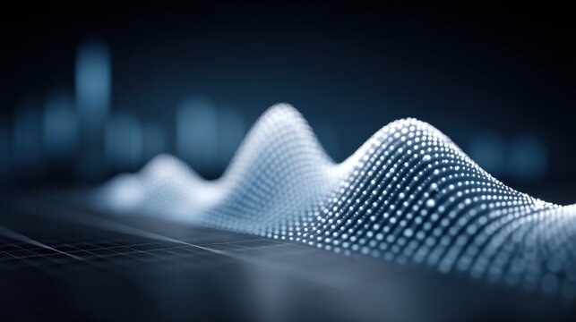 Digital waveforms in a serene environment, representing data visualization, technology concepts, and abstract aesthetics in a dark background setting. - Powered by Adobe