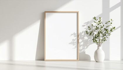 Minimal Frame Mockup on Modern Interior Wall
