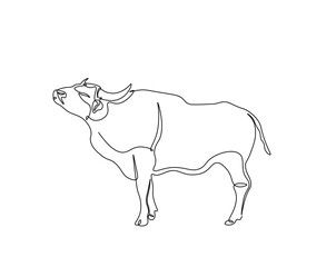 One continuous line drawing of wild bull. cow - animal outline drawing illustration.
