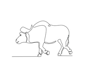 One continuous line drawing of wild bull. cow - animal outline drawing illustration.