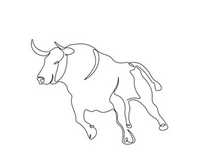 One continuous line drawing of wild bull. cow - animal outline drawing illustration.