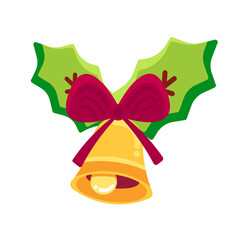 Festive Christmas Ornament: A beautifully designed Christmas ornament featuring a golden bell, a vibrant red bow, and festive green leaves, perfect for adding a touch of holiday cheer.