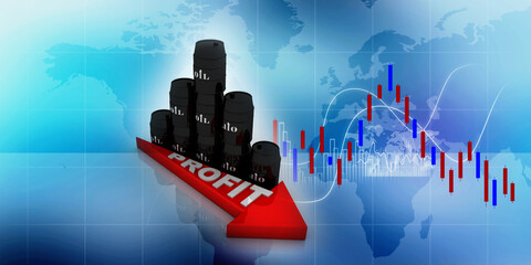 3d illustration oil barrel with graph
