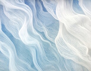 Abstract flowing ethereal fabric texture with soft pastel blue and white gradient highlights