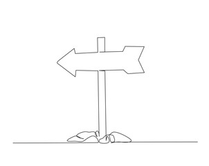One continuous line drawing of road direction sign boards. Wooden sign board outline drawing illustration.