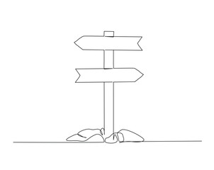One continuous line drawing of road direction sign boards. Wooden sign board outline drawing illustration.