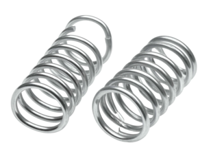 Two metallic coil springs, cylindrical, on black