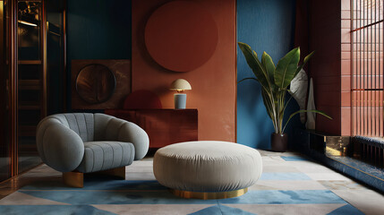 Modern living room interior with sofa and contemporary furniture