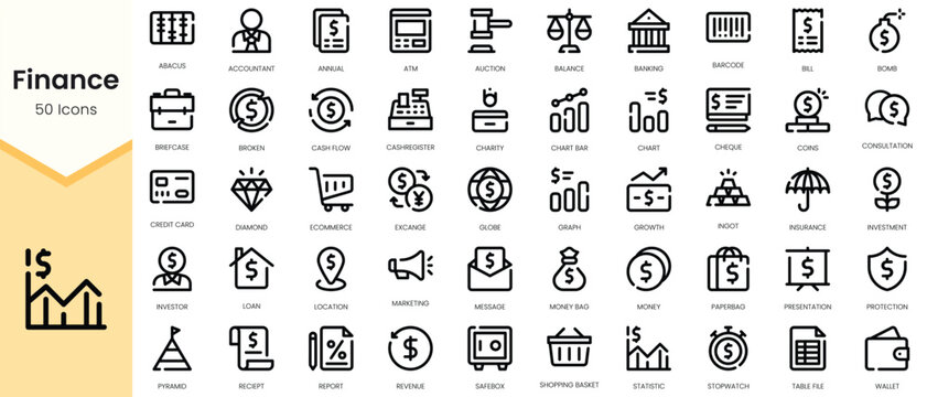 Set of finance icons. Simple line art style icons pack. Vector illustration