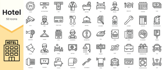 Set of Hotel icons. Simple line art style icons pack. Vector illustration
