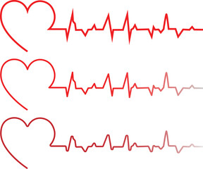 heartbeat line collection with heart symbol, cardiology, medical pulse. Red and black heartbeat and heart rate line concept. love heartbeat  on transparent background
