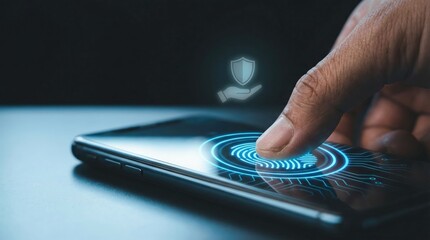 Mobile biometrics authentication process digital environment technology insights close-up view security for enhanced user privacy