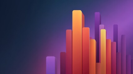 Colorful abstract bars on a gradient background representing data visualization and progress in a digital environment for marketing and design purposes