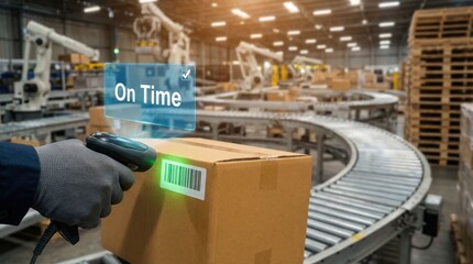 Efficient warehouse operations scanning packages for timely delivery industrial facility digital content high-tech environment close-up view logistics insight