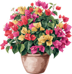 Vibrant Watercolor Potted Bougainvillea Flowers Vector Illustration