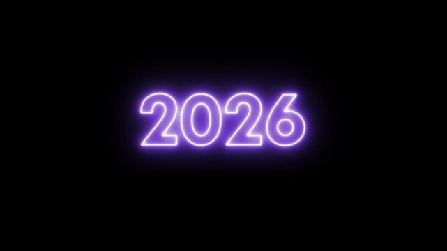 2000 to 2026 year neon scroll animation, New year 2026 animation 4k with black screen. 2000 to 2026 years scroll neon typography animation. Glowing 2026 new year text animation.