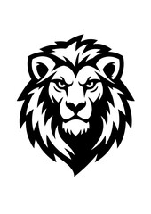 Lion Face Portrait in Black and White Background with Strong Contrast and Detailed Animal Expression