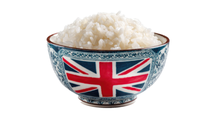 A bowl of white rice with a british flag on transparent background