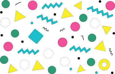 Colorful party confetti elements with stars, ribbons, and geometric shapes in flat vector style