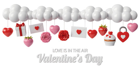 Valentines day illustration with hearts and gifts isolated on white background