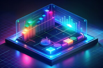 Vibrant digital dashboard with glowing graphs and charts