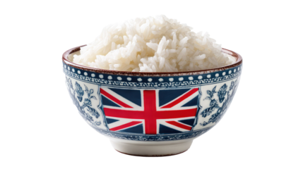 A bowl of white rice with a british flag on transparent background