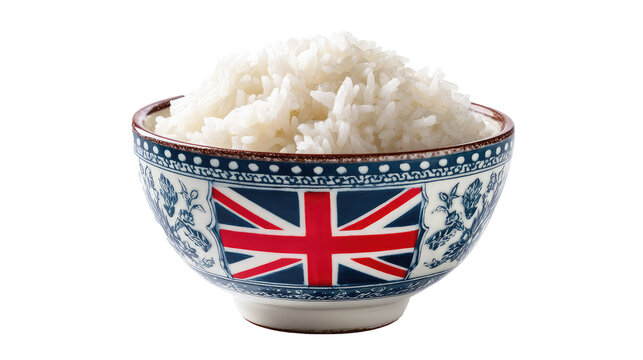 A bowl of white rice with a british flag on transparent background