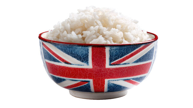 A bowl of white rice with a british flag on transparent background